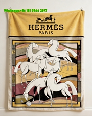 Hermès Inspired Geometric Horse Art Flannel Throw Blanket for Wall Decor & Sofa IMG_5429